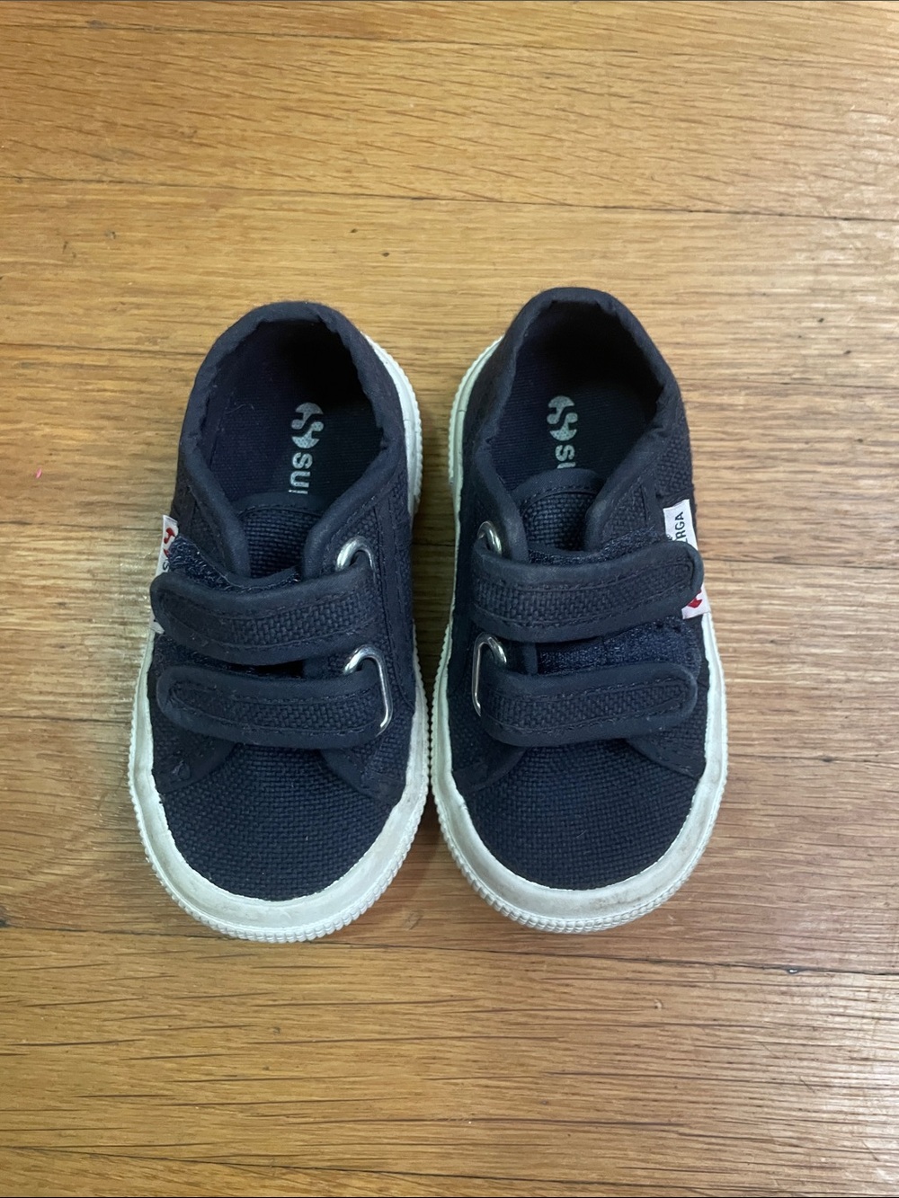 Superga Navy Canvas Kids Sneakers with White Trim